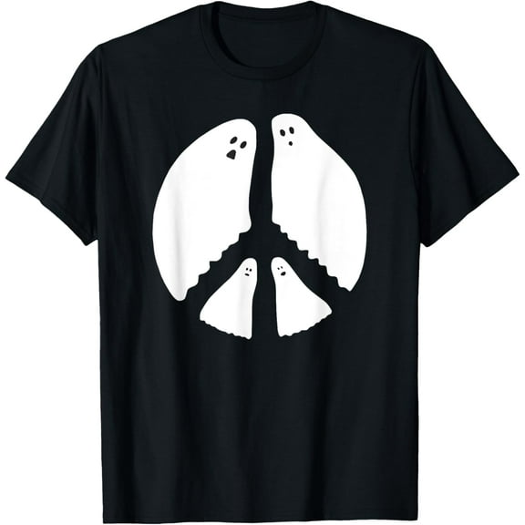 Retro Peace And Love Sign Ghost Halloween Funny T-ShirtMen and women, Black T-shirt, size: Extra large