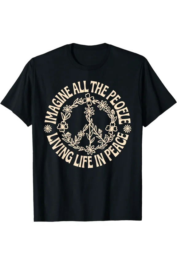 Retro Peace Flower Imagine All The People Boho Hippie 70s T-Shirt