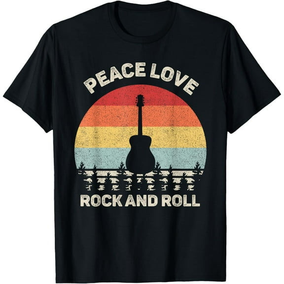 Retro Peace Love Rock And Roll Shirt Rock Concert Vintage T-Shirt