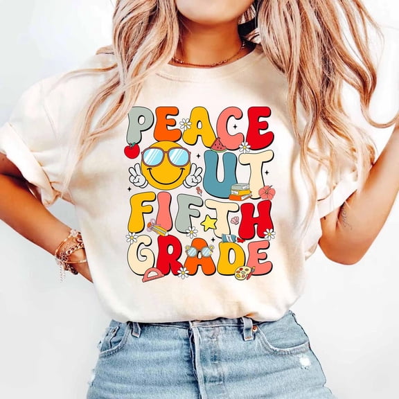 Retro Peace Out Fifth Grade Shirt, 5Th Grade Teacher Last Day Of School Shirt, 5Th Grade Squad Crew Shirt, 5Th Grade Graduation 2025 Gift