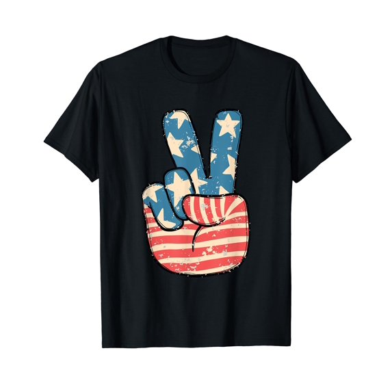 Retro Peace Sign American Flag 4th of July Shirt Patriotic T-Shirt