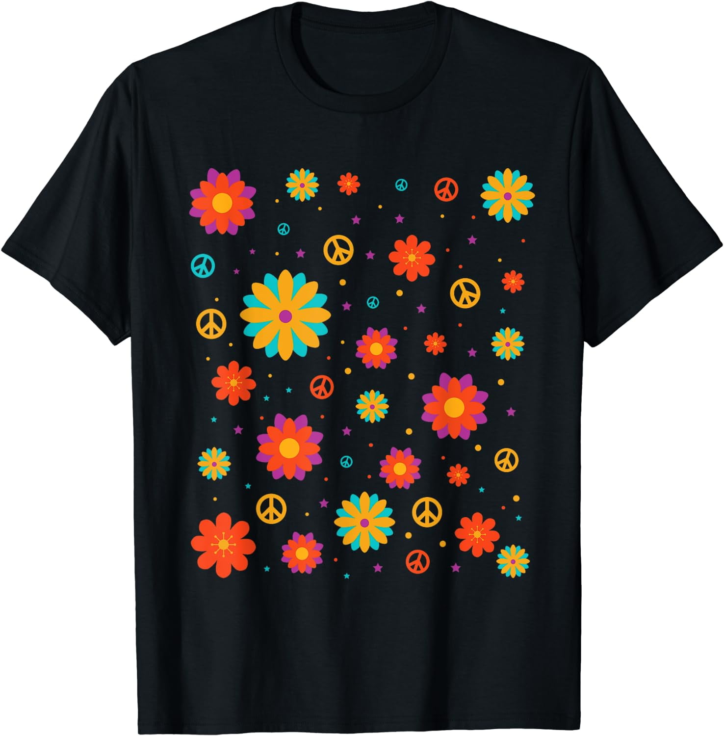 Retro Peace Sign Hippie Flowers 60s 70s Flower Peace Symbol T