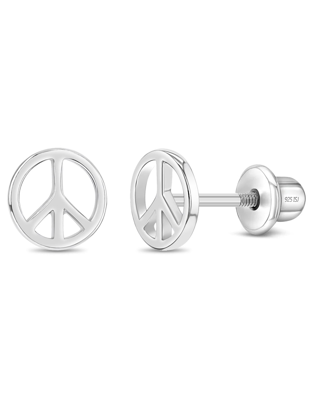 Retro Peace Sign Kids / Children's / Girls Earrings Screw Back - Sterling Silver