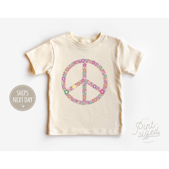 Retro Peace Sign Kids Shirt, Floral Hippie Toddler Tee, Summer Kids Tee TODDLER SHORT SLEEVE TEE BELLA CANVAS 3001T