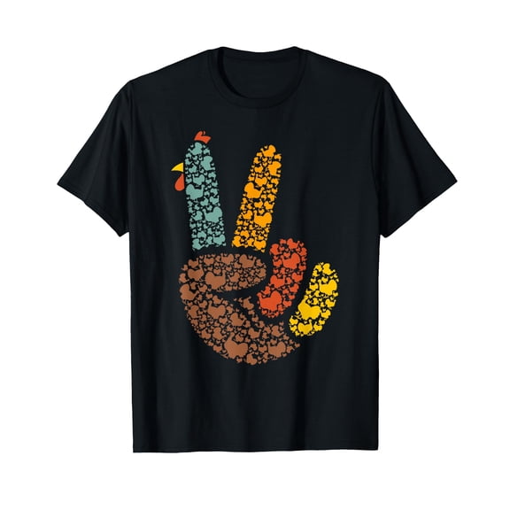 Retro Peace Sign Turkey Hand Thanksgiving Funny T-Shirt