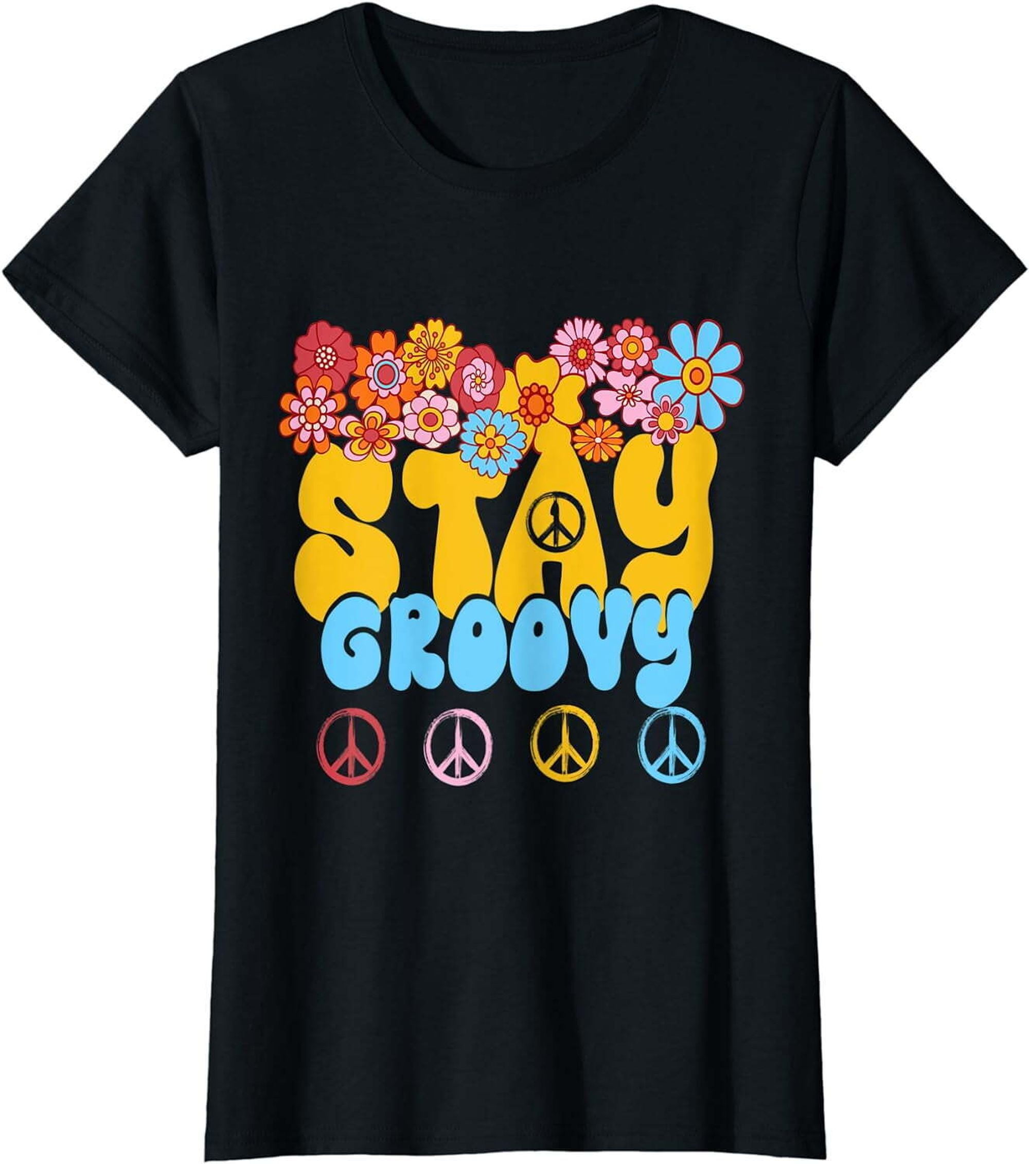 Retro Peace and Sunflowers: Women's Groovy 60s 70s Hippie T-Shirt ...