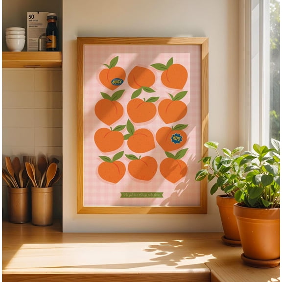 Retro Peach Juicy Fruit Quote Funky Mid Century Poster Unframed Paper Print