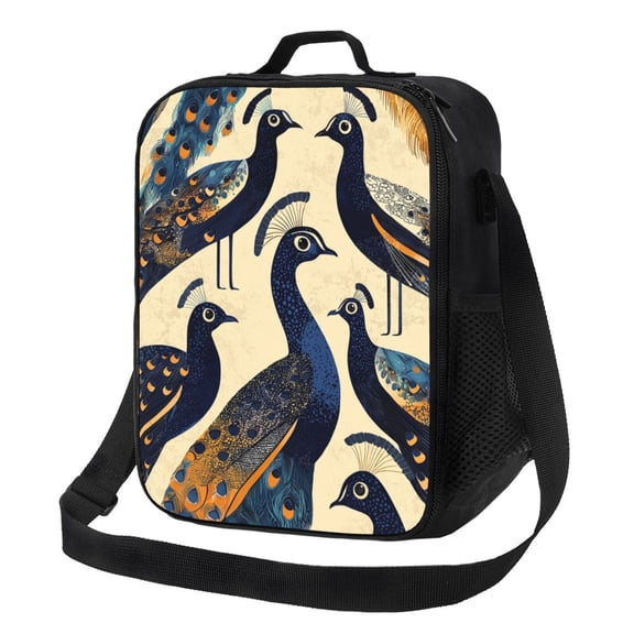 Retro Peacock Lunch Bag Reusable Lunch Box Insulated Tote Bag with Adjustable Shoulder Strap