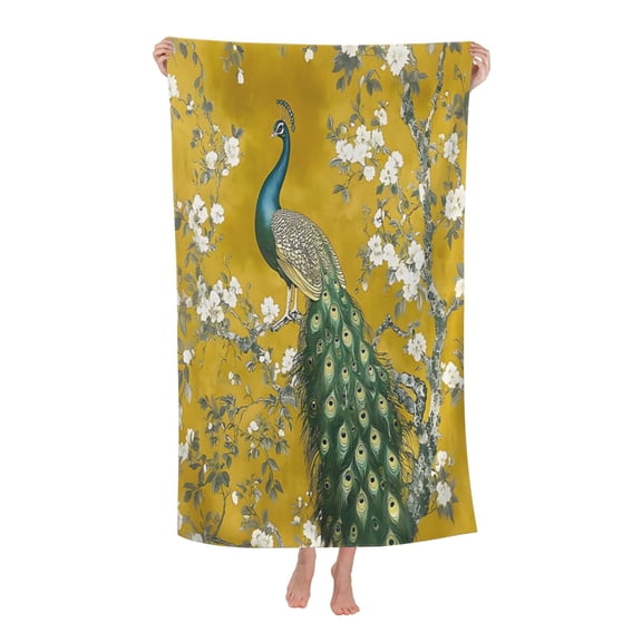 Retro Peacock Patterned Bath Towel Soft and Highly Absorbent for Adults