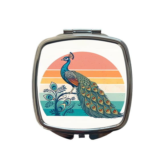 Retro Peacock Sun Travel Makeup Handbag Purse Small Pocket Compact Mirror
