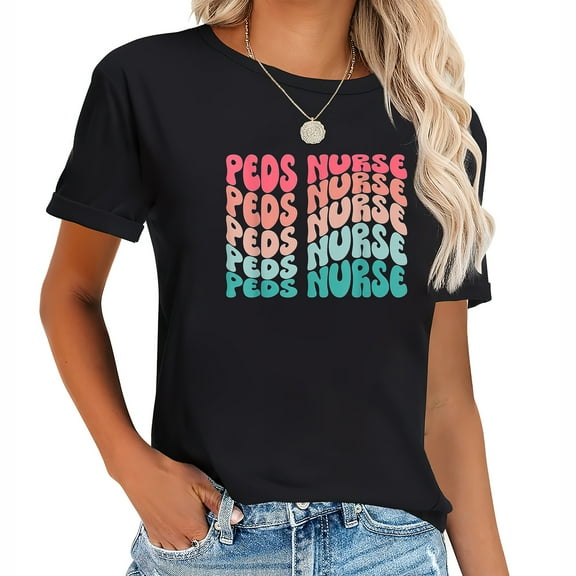 Retro Peds Nurse | Pediatric Nurse PEDS RN Pediatr Cute and Comfortable Women's Graphic Tees - Short Sleeve Shirts with Fun Prints