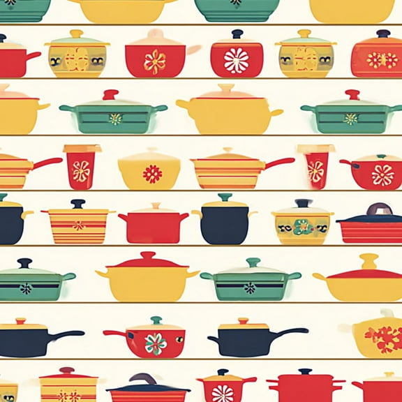 Retro Peel and Stick Wallpaper 17.7in x 9.8ft Colorful Vintage Pots Pans Floral Designs Contact Paper Vinyl Waterproof Self Adhesive Wall Paper for Bedroom Shelf Cabinet Renter Friendly