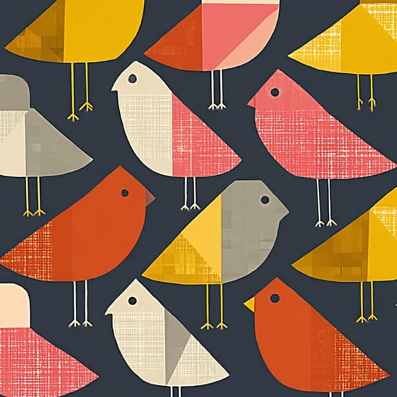 Retro Peel and Stick Wallpaper 17.7in x 9.8ft Mid Century Modern Geometric Birds Textured Yellow Contact Paper Vinyl Waterproof Self Adhesive Wall Paper for Bedroom Shelf Cabinet Renter Friendly