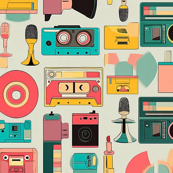 Retro Peel and Stick Wallpaper 17.7in x 9.8ft Retro Media Tech Devices Seamless Cassette Tapes Contact Paper Vinyl Waterproof Self Adhesive Wall Paper for Bedroom Shelf Cabinet Renter Friendly