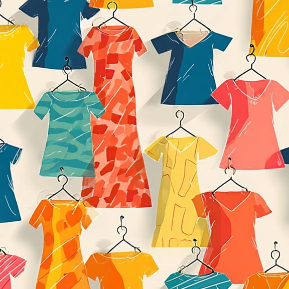 Retro Peel and Stick Wallpaper 17.7in x 9.8ft Vibrant Painted Fashion Dresses Tops Hangers Contact Paper Vinyl Waterproof Self Adhesive Wall Paper for Bedroom Shelf Cabinet Renter Friendly