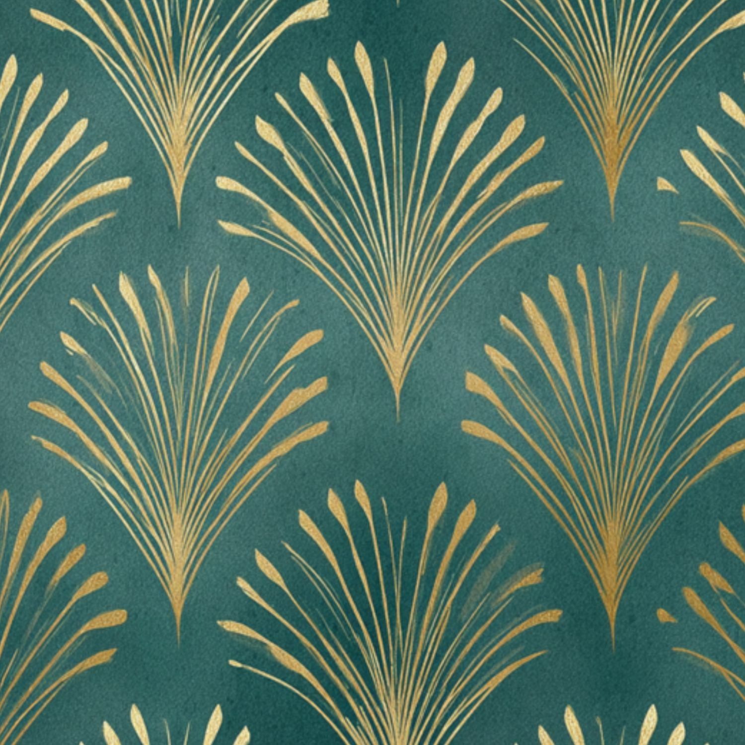 Retro Peel and Stick Wallpaper Gold Art Deco Fan Palm Emerald Green ...
