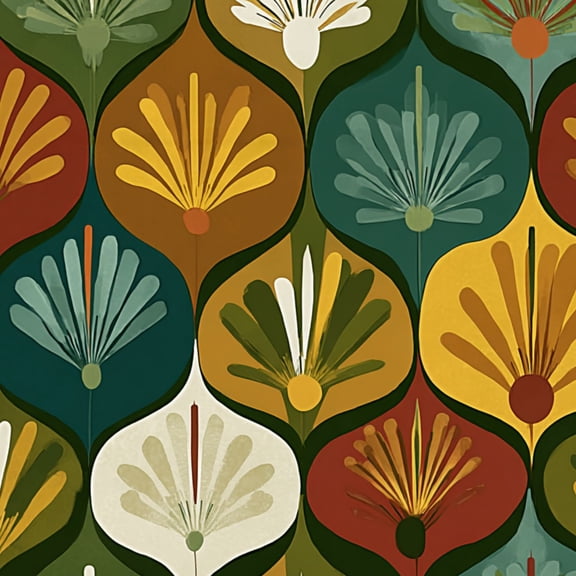 Retro Peel and Stick Wallpaper Retro Geometric Floral Bold Autumn Colors Leaves Wall Mural 23.6in x 9.8ft Self Adhesive Removable Wall Paper Renter Friendly Wallpaper for Nursery Bedroom Cabinets
