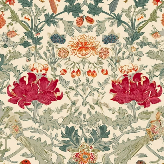 Retro Peel and Stick Wallpaper Vintage Floral Birds Warm Tones Greenery Wall Mural 17.7in x 9.8ft Self Adhesive Removable Wall Paper Renter Friendly Wallpaper for Nursery Bedroom Cabinets