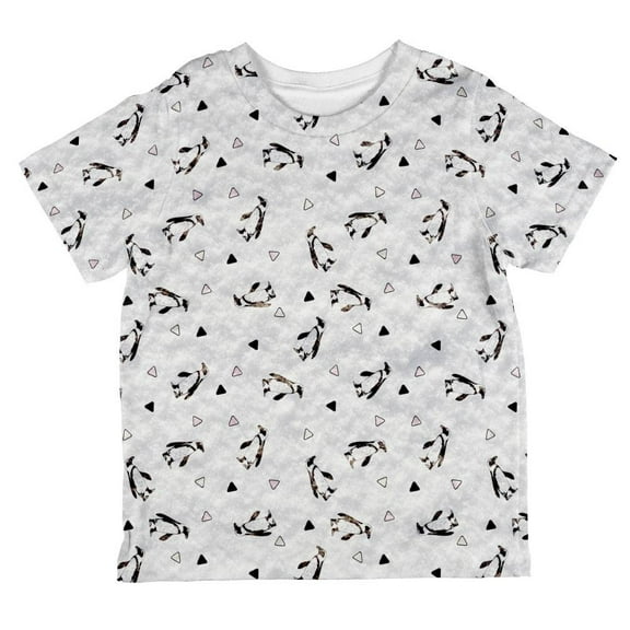 Retro Penguin Pattern All Over Toddler T Shirt White 4T