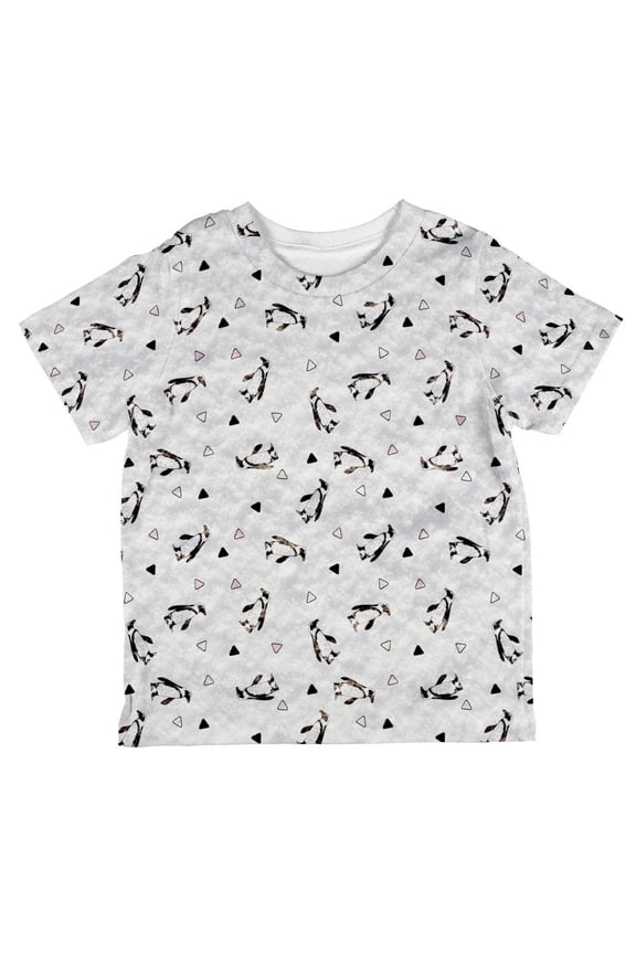 Retro Penguin Pattern All Over Toddler T Shirt White 4T