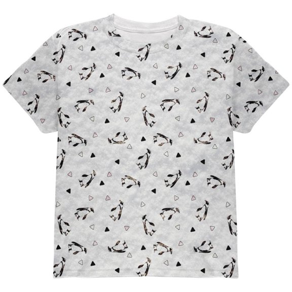 Retro Penguin Pattern All Over Youth T Shirt White YSM