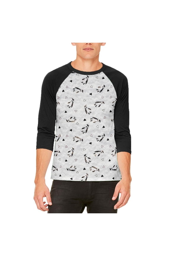 Retro Penguin Pattern Mens Raglan T Shirt White SM