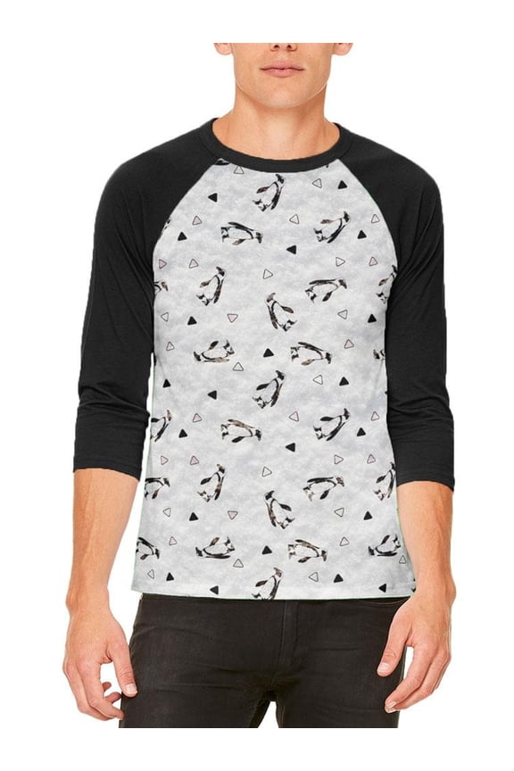 Retro Penguin Pattern Mens Raglan T Shirt