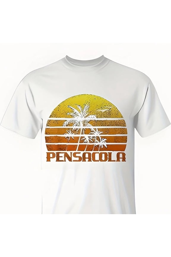 Retro Pensacola Florida Beach Sunset Palm Tree Vintage Style Souvenir Graphic T-Shirt for Men and Women Summer Vacation Apparel