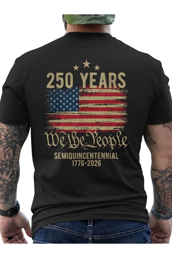Retro We the People 250 Years American Flag T-Shirt - Vintage USA Semiquincentennial 1776-2026 Patriotic Graphic Tee for Men - Distressed United States Independence Anniversary Apparel