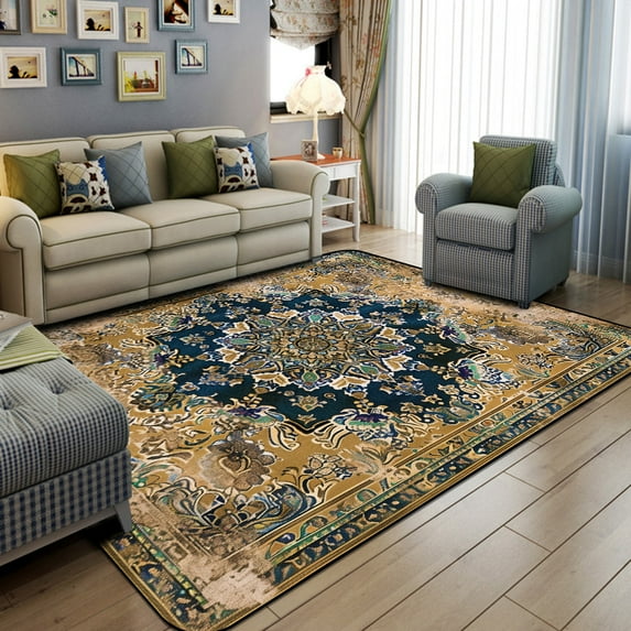 Retro Persian Carpet Living Room Large Size Household Mat Luxury Bedroom ration Rug Non-slip Lounge