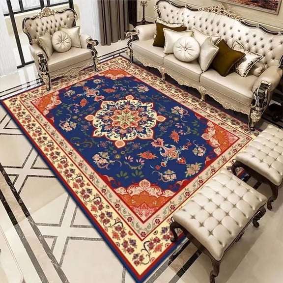 Retro Persian Style Carpets for Living Room Customizable Bedroom Rugs Home Decoration Antiskid Blue Big Size Floor Mats