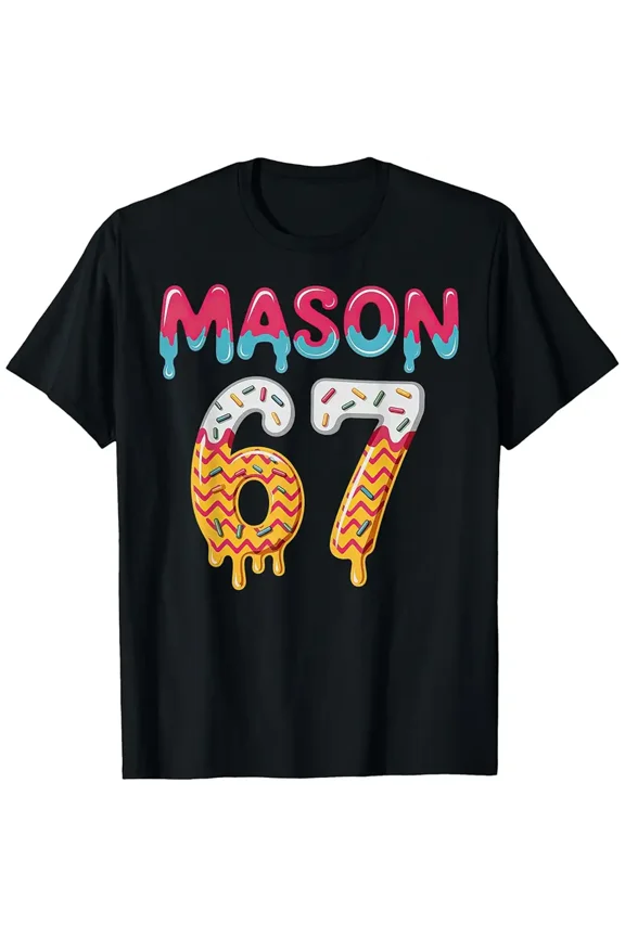 Retro Personalized Mason Birthday T-Shirt Sweet Donut Number 67 Graphic Tee Funny Custom Name Apparel
