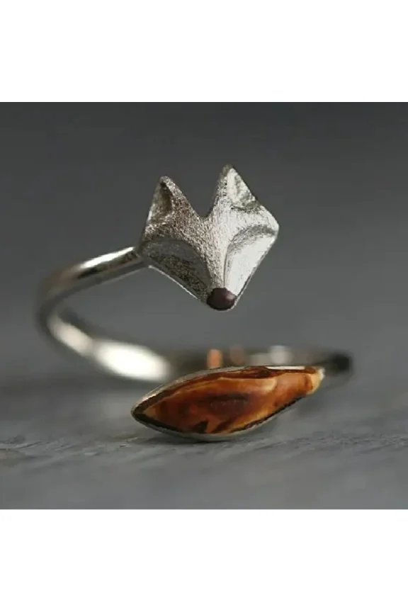Retro Personalized Small Animal Fox Open Ring Women's Open Ring Banquet Jewelry