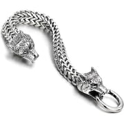 Retro Personalized Viking Wolf Head Bracelet, Cycling Mens Stainless Steel Wolf Head Franco Chain Horse Bit Rope Bracelet With Spring Ring Buckle