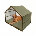 thumbnail image 1 of Retro Pet House, Geometrical Pattern Design from Seventies Yellow and Blue Star-like Shapes, Outdoor & Indoor Portable Dog Kennel with Pillow and Cover, 5 Sizes, Brown Blue and Yellow, by Ambesonne, 1 of 4