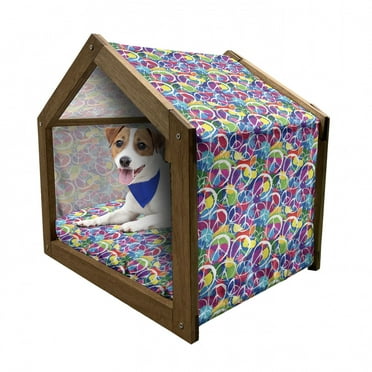 Retro Pet House, Universal Peace Sign on Colorful Pop Art Style Background Pacifist Activism, Outdoor & Indoor Portable Dog Kennel with Pillow and Cover, 5 Sizes, Multicolor, by Ambesonne