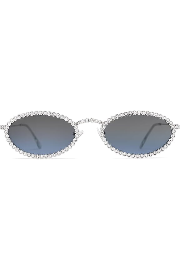 Retro Petite Oval Rhinestone Sunglasses for Women 90s Styles Bling Hippie Disco Trendy Sun Glasses Small Face SJ1205