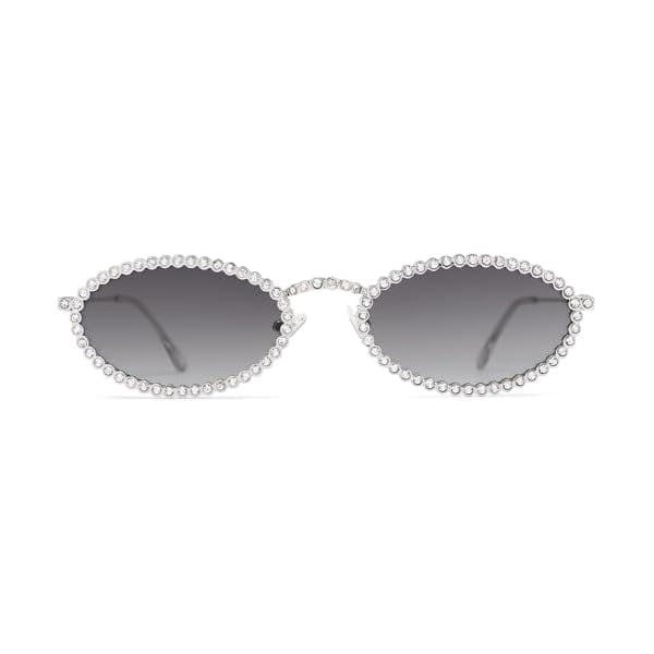 Retro Petite Oval Rhinestone Sunglasses for Women 90s Styles  display picture 3