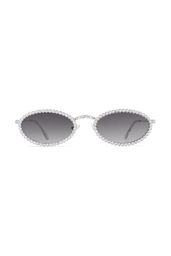 Retro Petite Oval Rhinestone Sunglasses for Women 90s Styles Bling Hippie Disco Trendy Sun Glasses Small Face SJ1205