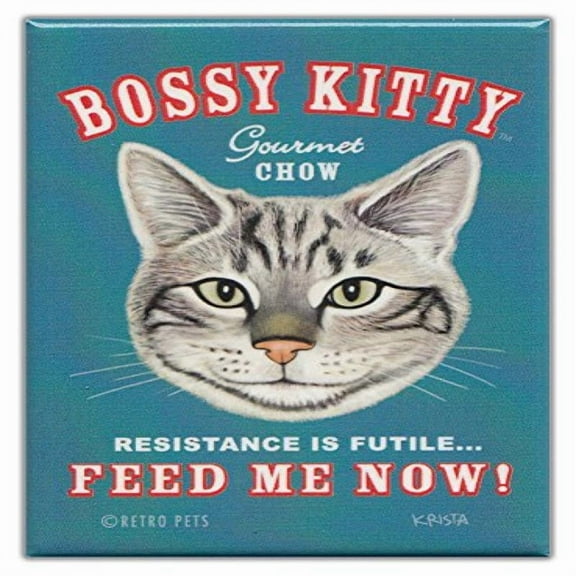 Retro Pets Bossy Kitty Gray & Silver Tabby Fridge Magnet