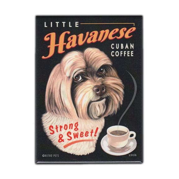 Retro Pets Magnet, Little Havanese Cuban Coffee, Dogs, Vintage Advertising Art, 2.5" x 3.5"