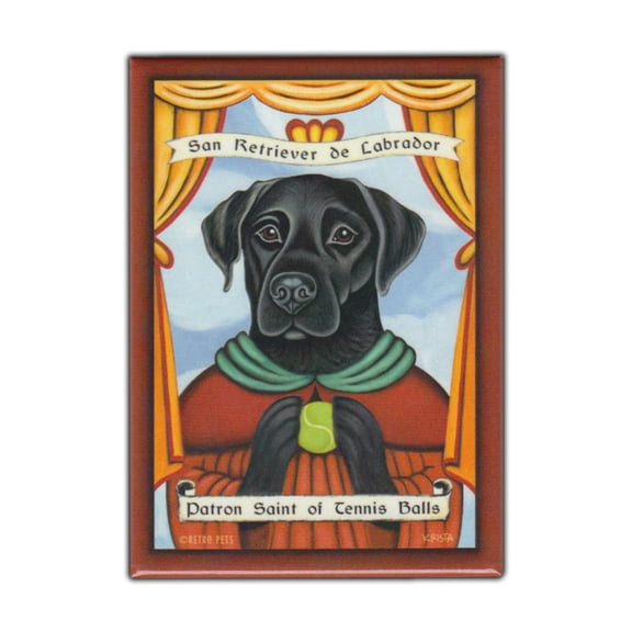 Retro Pets Magnet, Patron Saint Dog Series, Black Lab (Labrador Retriever), Vintage Advertising Art, 2.5" x 3.5"