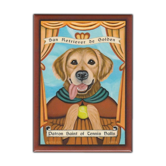 Retro Pets Magnet, Patron Saint Dog Series, Golden Retriever, Vintage Advertising Art, 2.5" x 3.5"