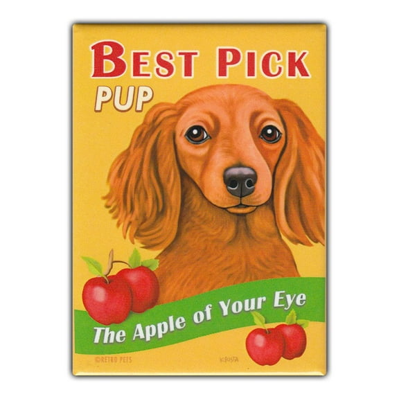 Retro Pets Refrigerator Magnet - Best Pick Pup Apples, Dachshund - Vintage Advertising Art - 2.5" x 3.5"