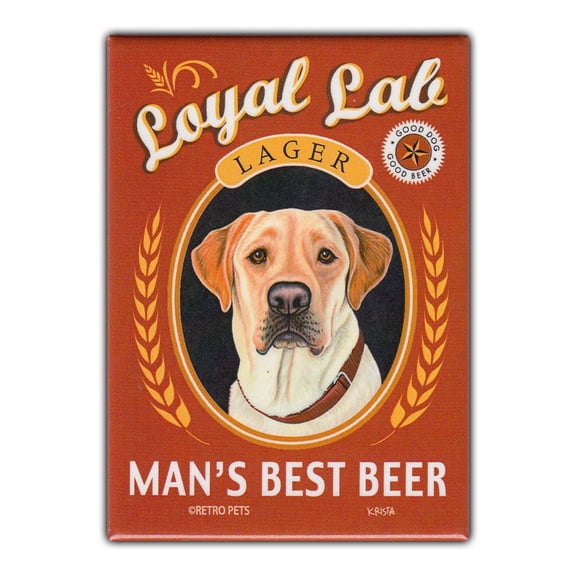 Retro Pets Refrigerator Magnet - Loyal Lab Man's Best Beer, Yellow Lab (Labrador Retriever) - Vintage Advertising Art - 2.5" x 3.5"