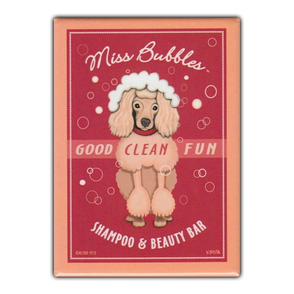 Retro Pets Refrigerator Magnet - Miss Bubbles Shampoo & Beauty Bar, Poodle - Vintage Advertising Art - 2.5" x 3.5"
