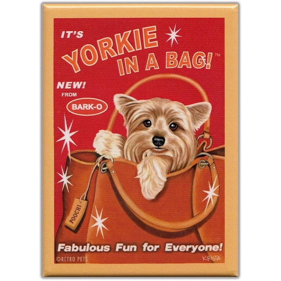 Retro Pets Yorkie in a Bag Fridge Magnet