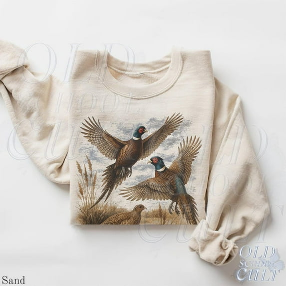 Retro Pheasant 90s Sweatshirt , Nature Vintage Wildlife Bird Crewneck, Boho Unisex Cabincore Crewneck Cozy Season Rustic Hunting