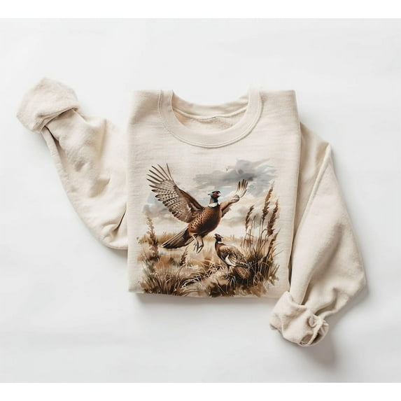 Retro Pheasant Bird Wilderness Scene Sweatshirt - 90's Vintage Game Birds Outfit - Boho Crewneck Sweatshirt - Sizes S-5XL ,Art Print JSC