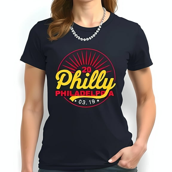 Retro Philadelphia Cotton Short Sleeve T-Shirt with Graphic Bold 'Philly' Script & Date '03 19'